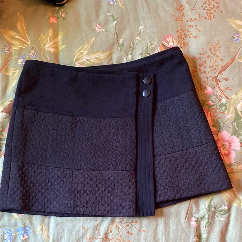 NWOT CAbi Black Mini Wrap Skirt with Textured Panels for Cocktail
